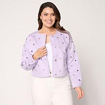 Elle Get the Look Washed Denim Grommet Jacket