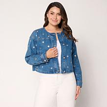 Elle Get the Look Washed Denim Grommet Jacket