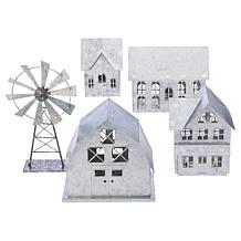 Emryn House Lit Galvanized 5-piece Farmhouse Village
