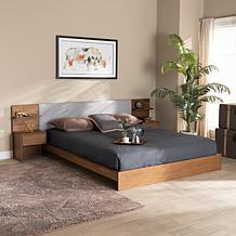 Fabric Upholstered Queen Size Platform Storage Bed with Nightstands