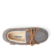 Fireside By Dearfoams Kid's Parke Genuine Shearling Moccasin Slipper