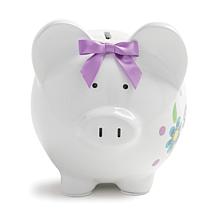 Floral Butterfly Personalized White Resin Piggy Bank