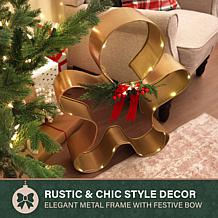 Fraser Hill Farm 26-in. Gold Metal Gingerbread Person with Bow & LE...