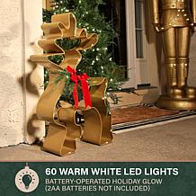 Fraser Hill Farm 26-in. Gold Metal Reindeer with Bow & LED Lights &...
