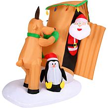 Fraser Hill Farm 4-Ft. Tall Pre-Lit Inflatable Santa in Outhouse