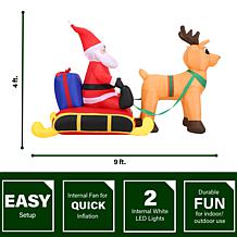 Fraser Hill Farm 4-Ft. Tall Pre-Lit Inflatable Santa in Sleigh