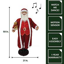Fraser Hill Farm 58" Dancing Santa Sequin Suit w/ Teddy & Gift Decor