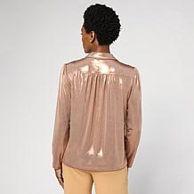 G by Giuliana 24K Shine Knit Button-Front Top