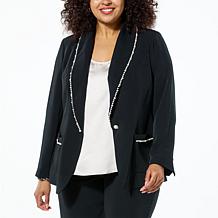G by Giuliana Black Label Crepe Blazer with Faux Pearl Trim
