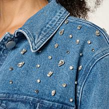 G by Giuliana Black Label Denim Shirt Jacket with Rhinestones