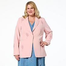 G by Giuliana Black Label Embroidered Woven Blazer