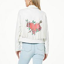 G by Giuliana Black Label Faux Leather Graphic Fringe Jacket