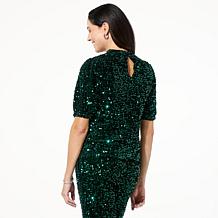 G by Giuliana Black Label Sequin Velour Knit Mock Neck Top