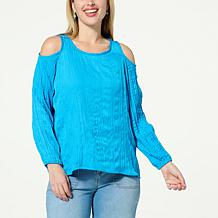 G by Giuliana Crinkled Woven Cold-Shoulder Blouse