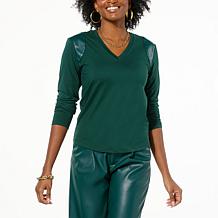 G by Giuliana G-Knit and Faux Leather Mix Top