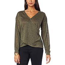 G by Giuliana Hacci Slub Knit Cross-Front Pullover