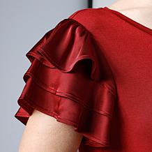G by Giuliana Knit Top with Tiered Woven Sleeves