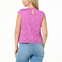 G by Giuliana Lace Knit Cap-Sleeve Top