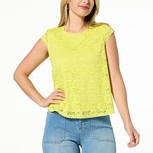 G by Giuliana Lace Knit Cap-Sleeve Top