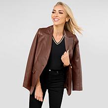 G by Giuliana Lamb Leather Single-Breasted Blazer