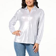 G by Giuliana Liquid Shine Button-Down Shirt
