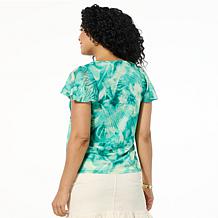 G by Giuliana Printed Aria Mesh Knit Flutter-Sleeve Top