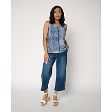 G by Giuliana Printed Denim-Like Mesh Top