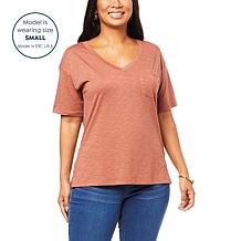 G by Giuliana Slub Knit Slouchy V-Neck Pocket Tee