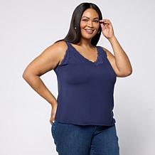 G by Giuliana Solid Knit Tank Top with Lace Trim