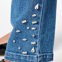 G by Giuliana Stretch Denim Straight-Leg Jean with Jeweled Hem
