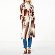 G by Giuliana Striped Rib Knit Belted Duster Cardigan