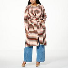 G by Giuliana Striped Rib Knit Belted Duster Cardigan
