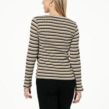 G by Giuliana Striped Rib Knit Long Slit Sleeve Top