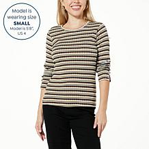 G by Giuliana Striped Rib Knit Long Slit Sleeve Top