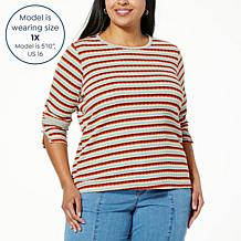 G by Giuliana Striped Rib Knit Long Slit Sleeve Top