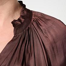 G by Giuliana Woven Button Front Blouse with Ruffle Detail
