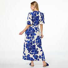 G by Giuliana Woven Embroidered Puff-Sleeve Midi Dress