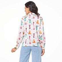 G by Giuliana Woven Printed Button-Front Blouse