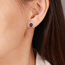 Garnet and Created White Sapphire Oval Halo Stud Earrings