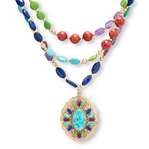 GemHues Multigemstone Bronze Multi-Strand Beaded Drop Necklace