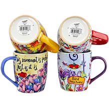 Gibson Birdhouse Floral 18 oz. Cup 4-pack of Assorted Designs