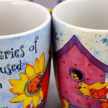 Gibson Birdhouse Floral 18 oz. Cup 4-pack of Assorted Designs