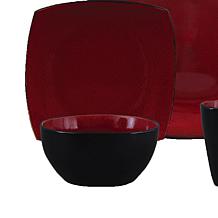 Gibson Soho Lounge 16Pc Square Stoneware Dinnerware Set, Red and Black