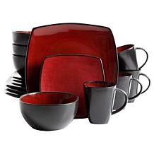 Gibson Soho Lounge 16Pc Square Stoneware Dinnerware Set, Red and Black