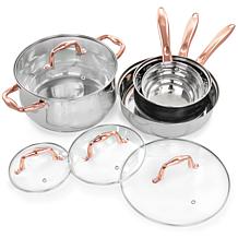 GibsonHome Bransonville 8Pc Stainless Steel Cookware Set Chrome&Bronze