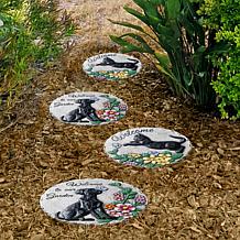 Glitzhome 10"D Set of 2 Cement Cat and Dog Textured Stepping Stones