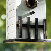 Glitzhome 11" Washed White Rustic Birdhouse with Welcome Sign