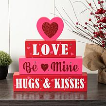 Glitzhome 11.25in H Lighted Valentine's Wooden Block Table Sign