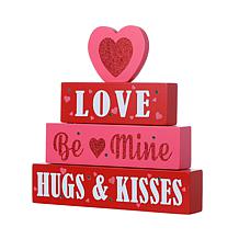 Glitzhome 11.25in H Lighted Valentine's Wooden Block Table Sign