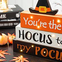 Glitzhome 11.5in. H Halloween Wooden Lighted Witch Word Block Decor